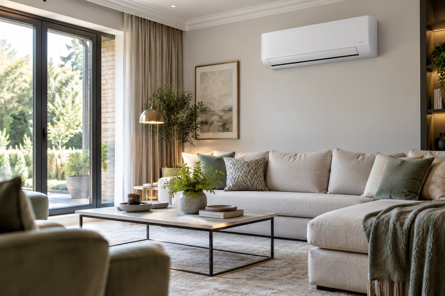 Wall-mounted air-conditioning system in a contemporary living room